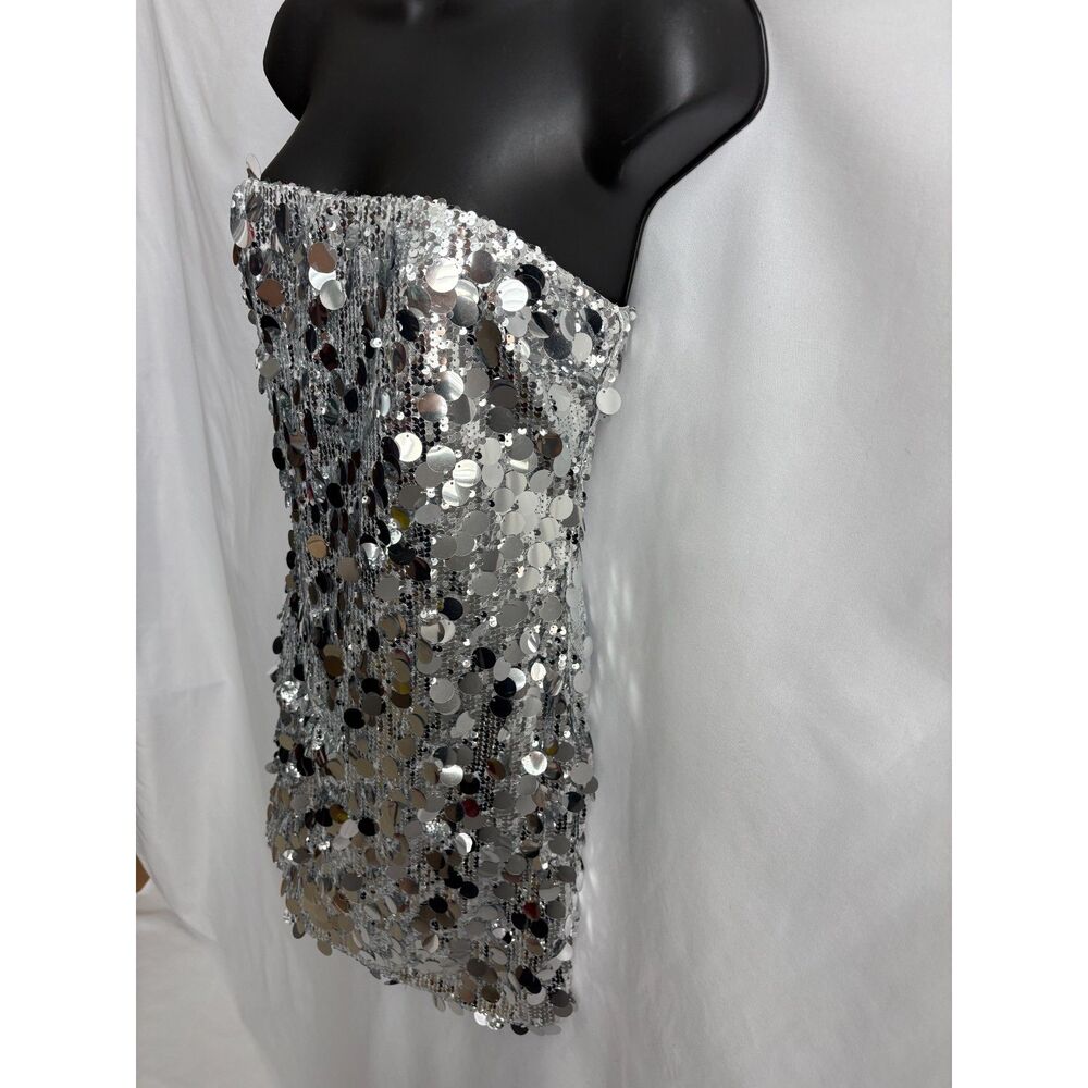 Strapless Silver Sequin Mini Dress - Picture 6 of 11